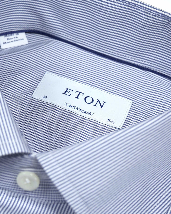 Eton Contemporary Fit Fine Stripe Signature Twill Shirt - Blue