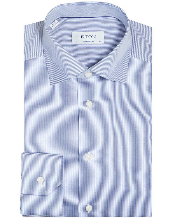 Eton Contemporary Fit Fine Stripe Signature Twill Shirt - Blue