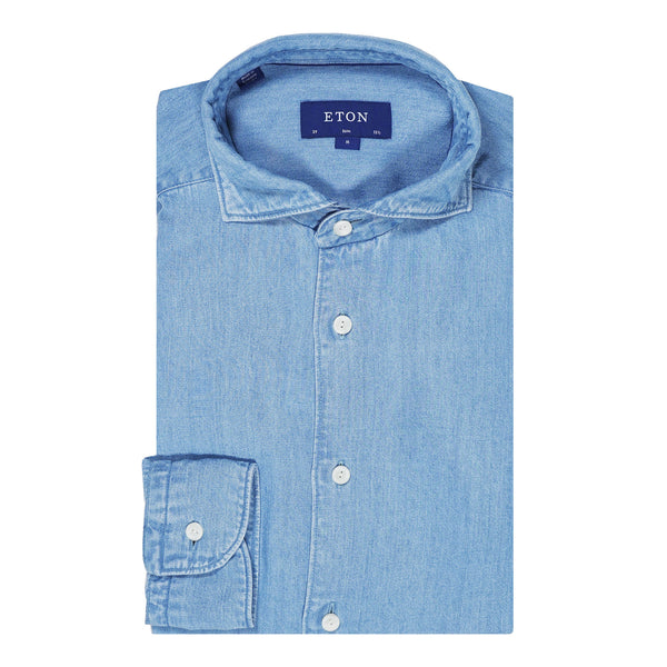 Eton Slim Fit Denim Tencel Shirt - Blue Denim