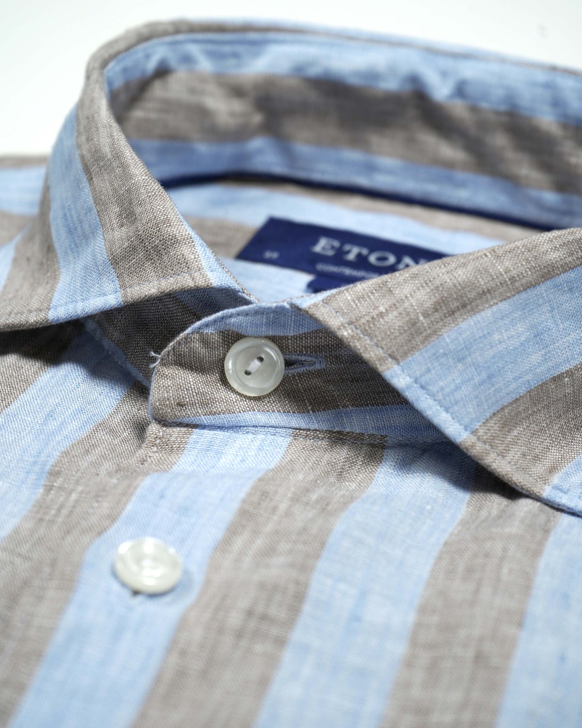 Eton Contemporary Fit Linen Striped Shirt - Beige / Blue