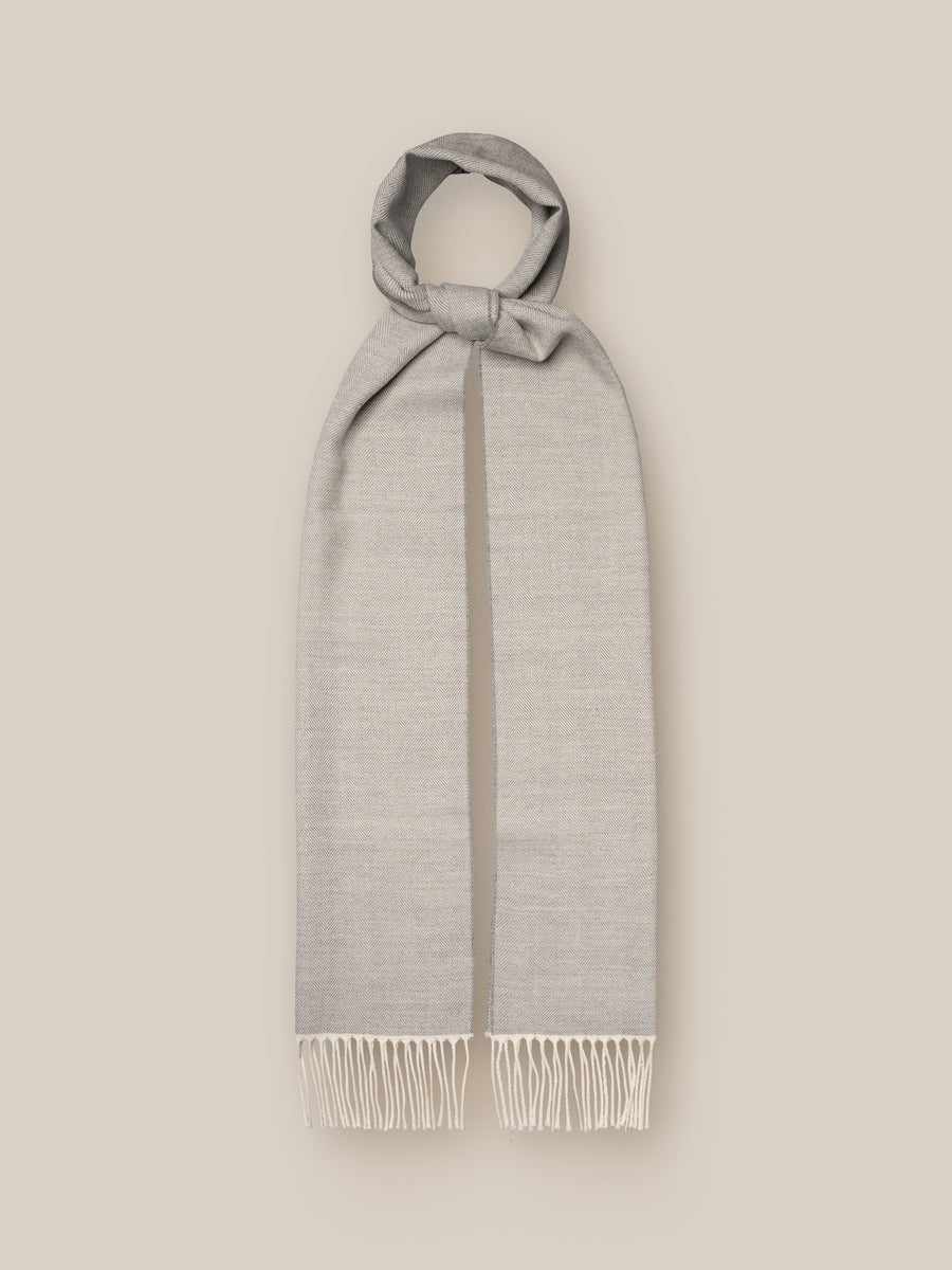 Eton Light Grey Herringbone Merino Wool Scarf – Grey