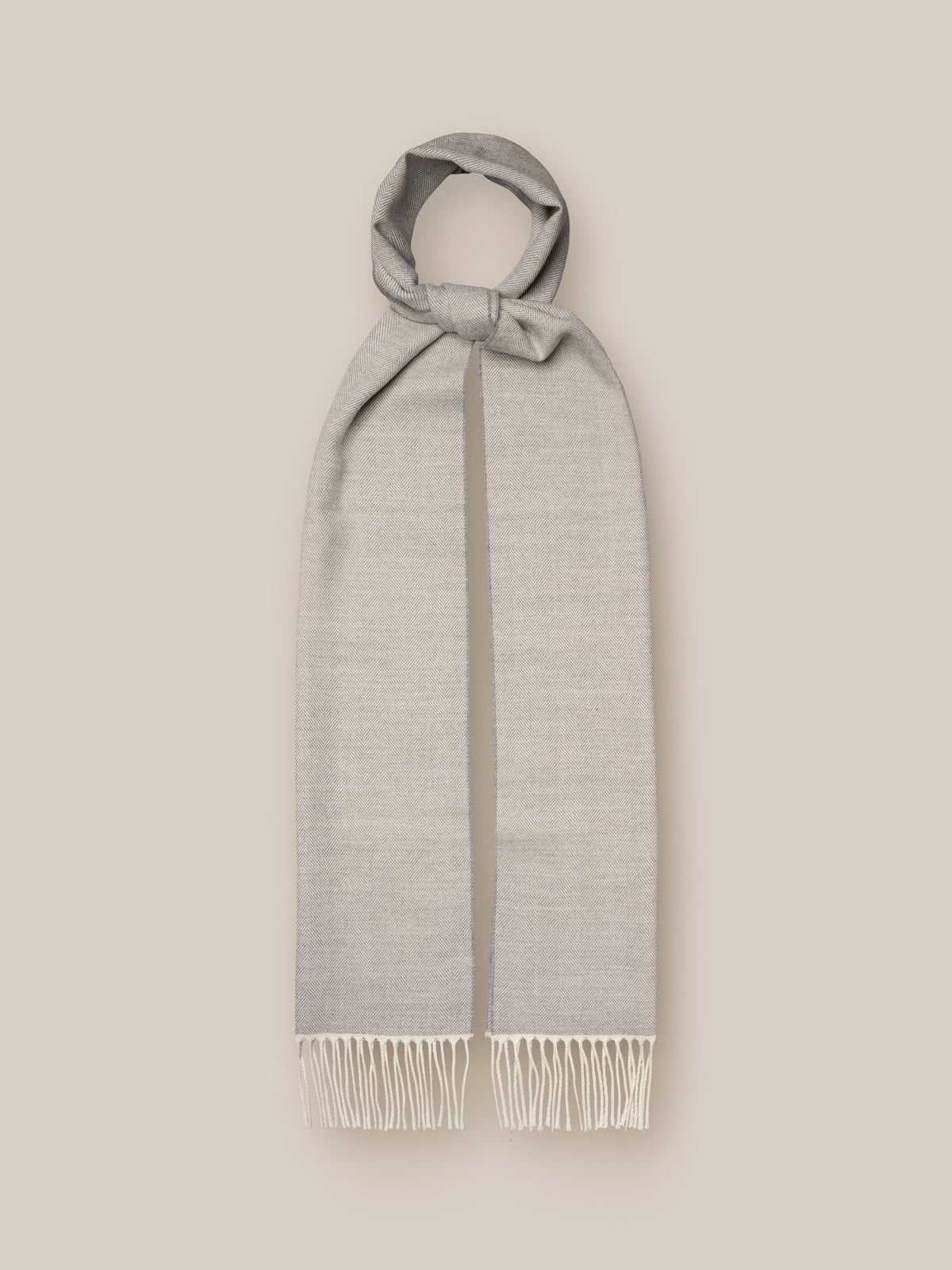 Eton Light Grey Herringbone Merino Wool Scarf - Grey