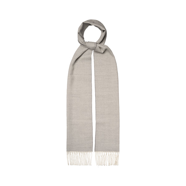 Eton Light Grey Herringbone Merino Wool Scarf - Grey