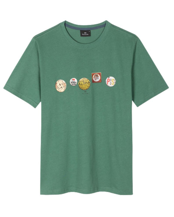 Paul Smith Reg Fit T-Shirt Badges Print - Green