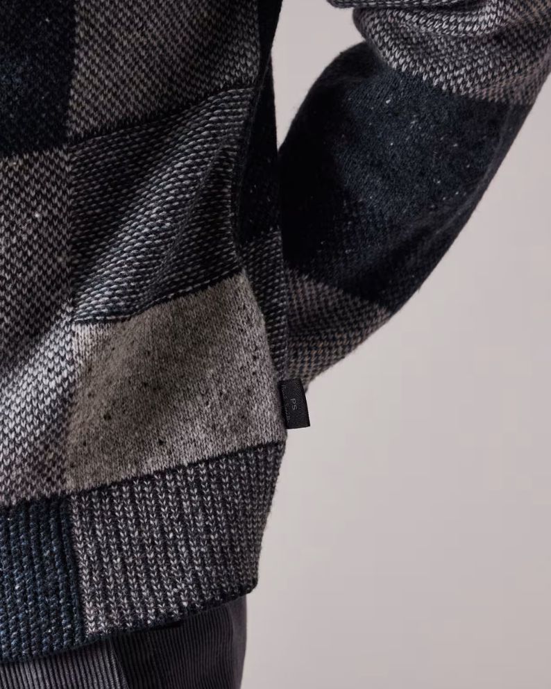 Paul Smith Navy Tonal Patchwork Zip-Through Cardigan Blue