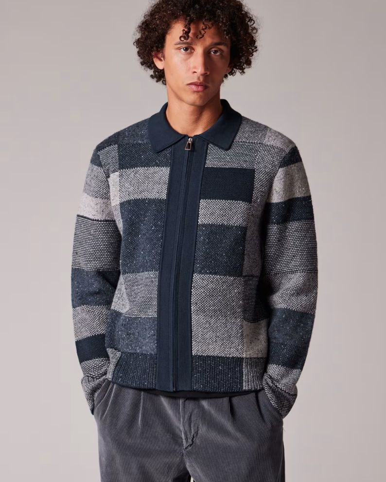 Paul Smith Navy Tonal Patchwork Zip-Through Cardigan Blue