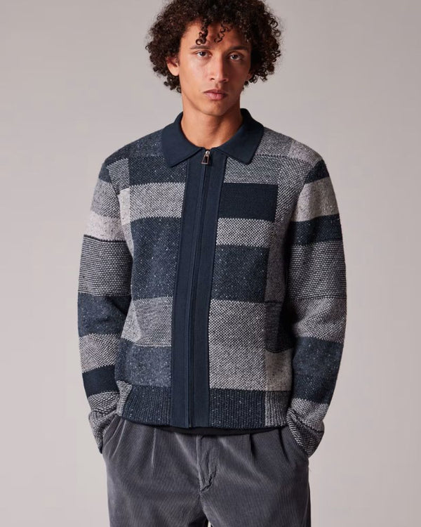 Paul Smith Navy Tonal Patchwork Zip-Through Cardigan Blue