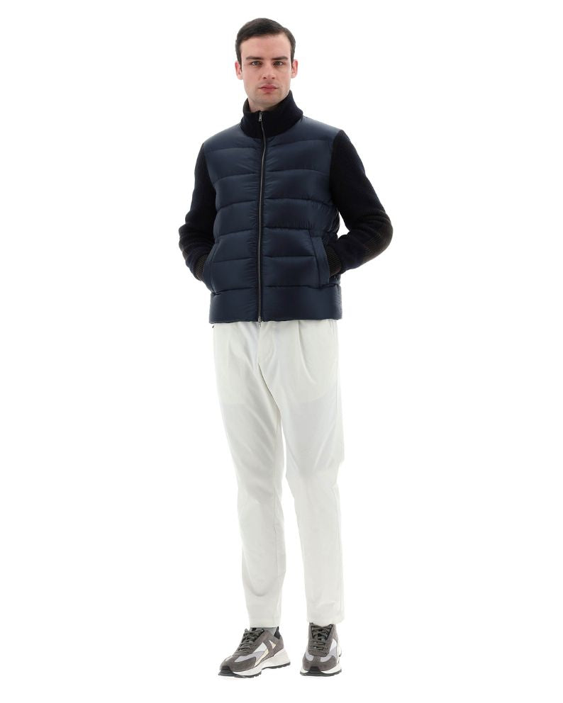 Herno Bomber Jacket in Nylon Ultralight and Vanish' Knit - Navy - Galvin  for Men