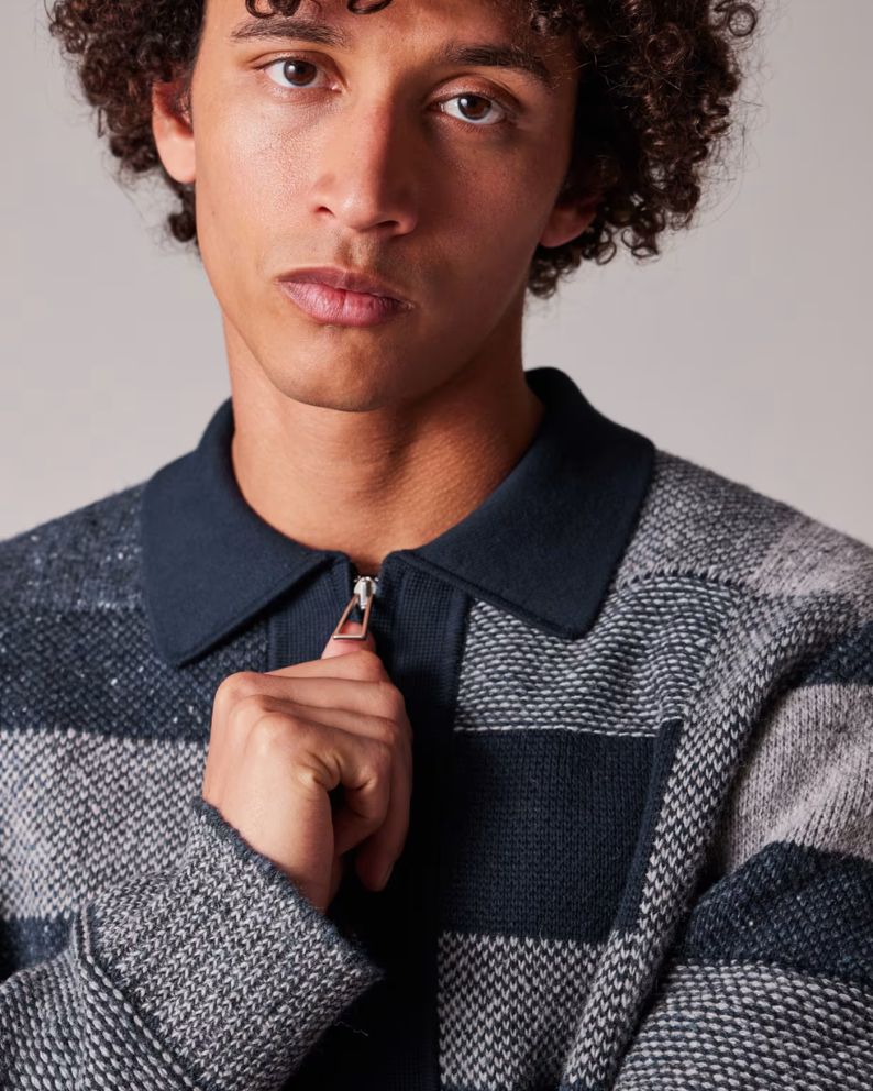 Paul Smith Navy Tonal Patchwork Zip-Through Cardigan Blue