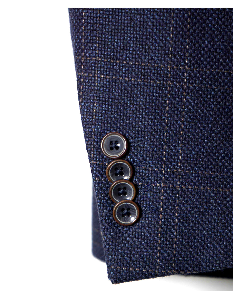 Roy Robson Linen & Wool Check Blazer - Navy