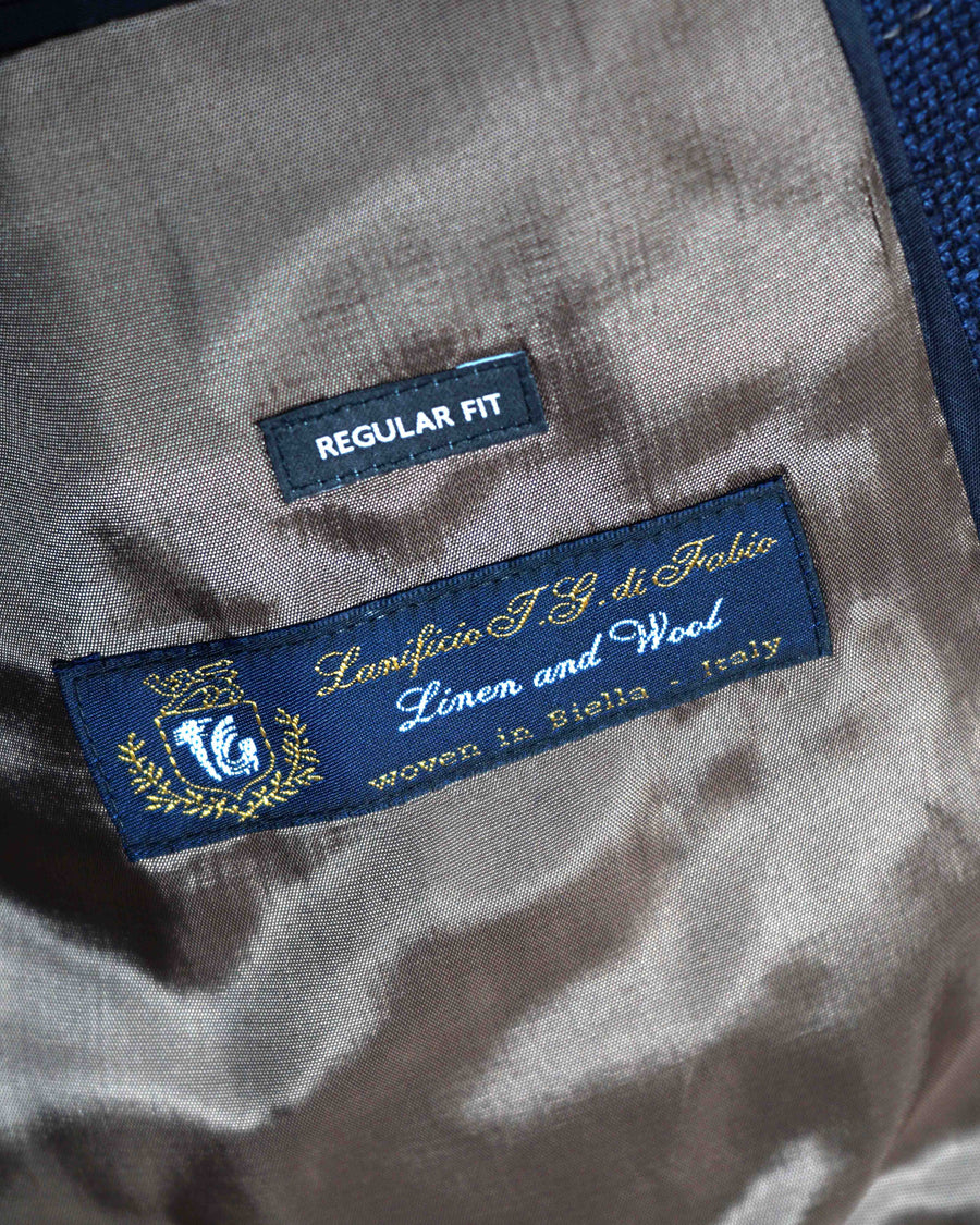 Roy Robson Linen & Wool Check Blazer - Navy