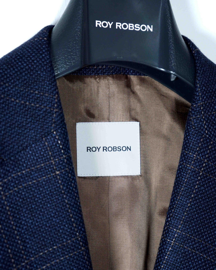 Roy Robson Linen & Wool Check Blazer - Navy