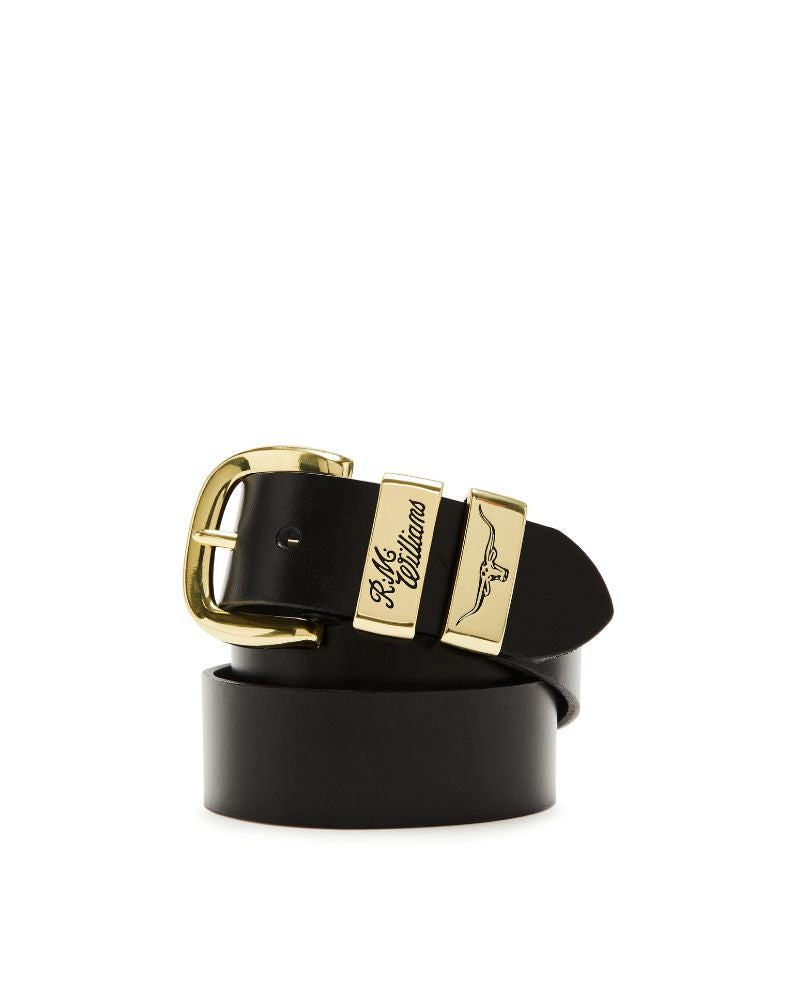 R.M. Williams 1 1/2" 3 Piece Solid Hide Belt - Black (Gold Buckle)