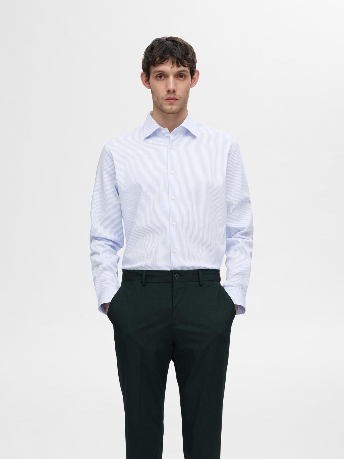 Selected Homme Slim Fit Striped Stretch Shirt - Blue