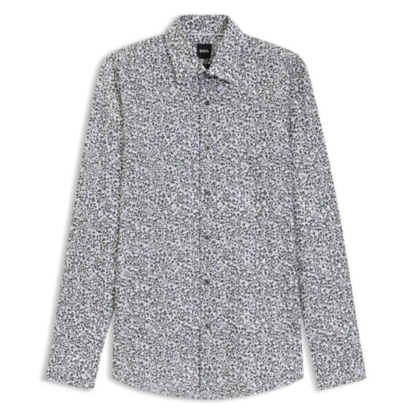 Boss Slim-fit shirt in floral-print stretch-cotton poplin - Green