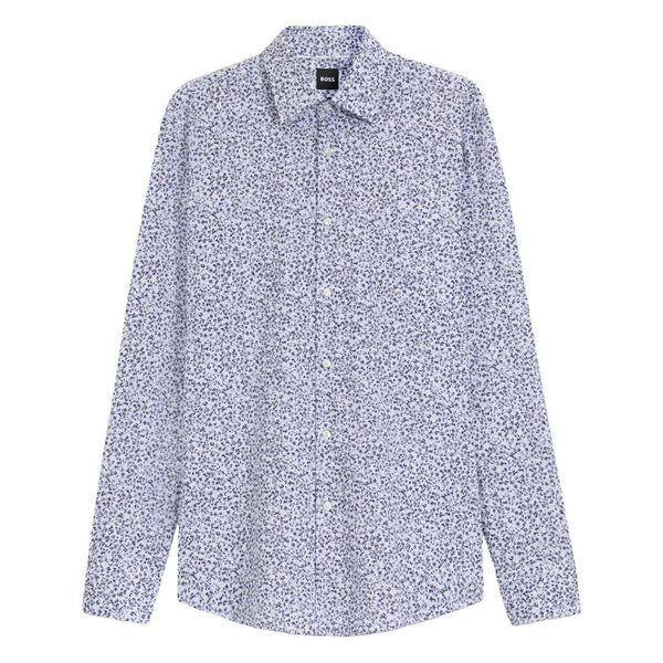 Boss Slim-fit shirt in floral-print stretch-cotton poplin - Blue