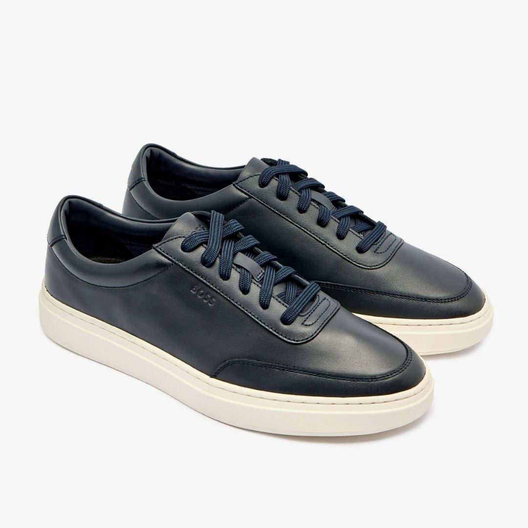 Boss Leather trainers with contrast rubber outsole - Blue