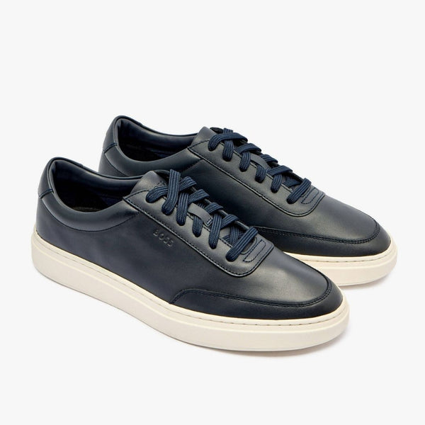 Boss Leather trainers with contrast rubber outsole - Blue