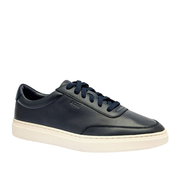 Boss Leather trainers with contrast rubber outsole - Blue