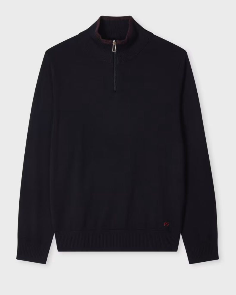 Paul Smith Merino Wool Half Zip Sweater - Navy Blue