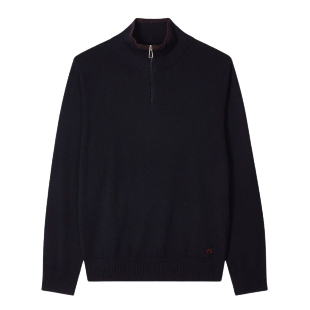 Paul Smith Merino Wool Half Zip Sweater - Navy Blue