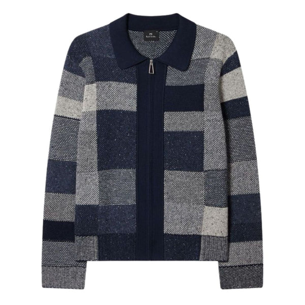 Paul Smith Navy Tonal Patchwork Zip-Through Cardigan Blue