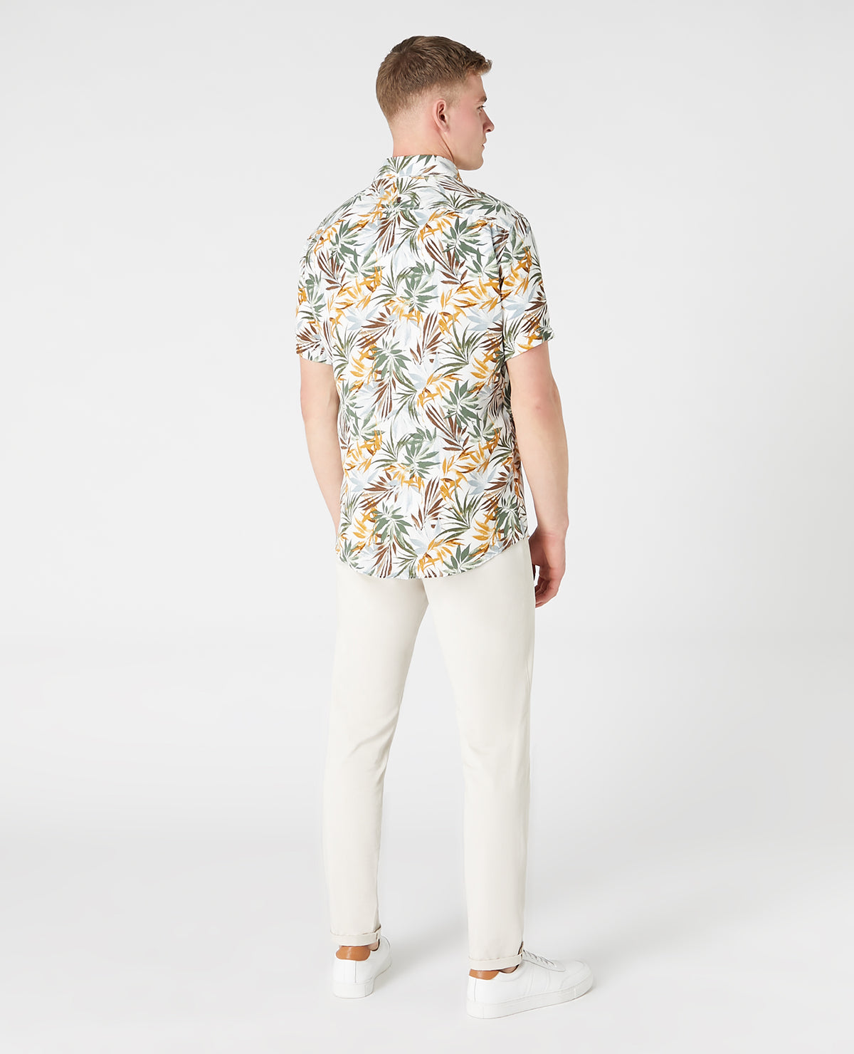 Remus Uomo Seville Short Sleeve Casual Shirt - White / Yellow / Green