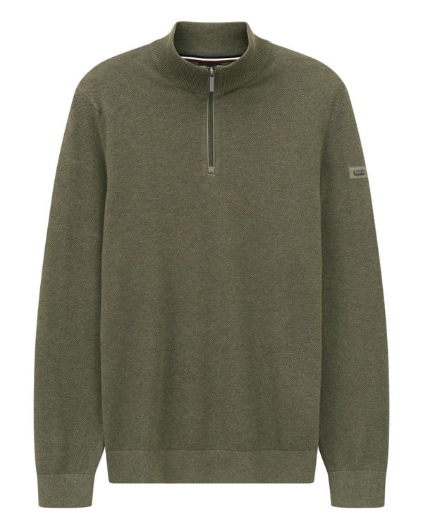 Bugatti Zip Neck Sweater - Olive