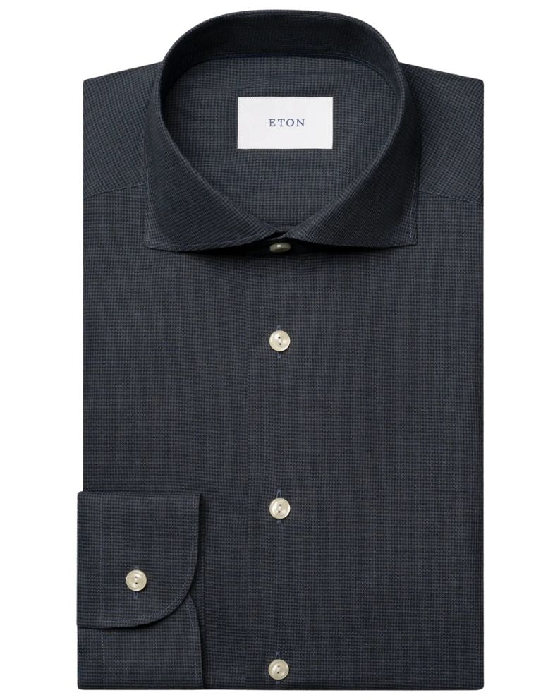 Eton Micro Check Signature Flannel Shirt - Dk Blue