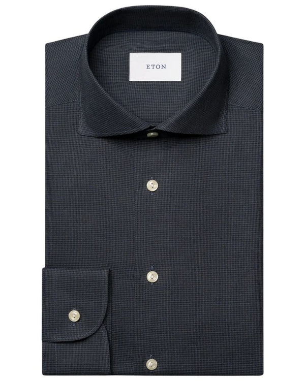 Eton Micro Check Signature Flannel Shirt - Dk Blue