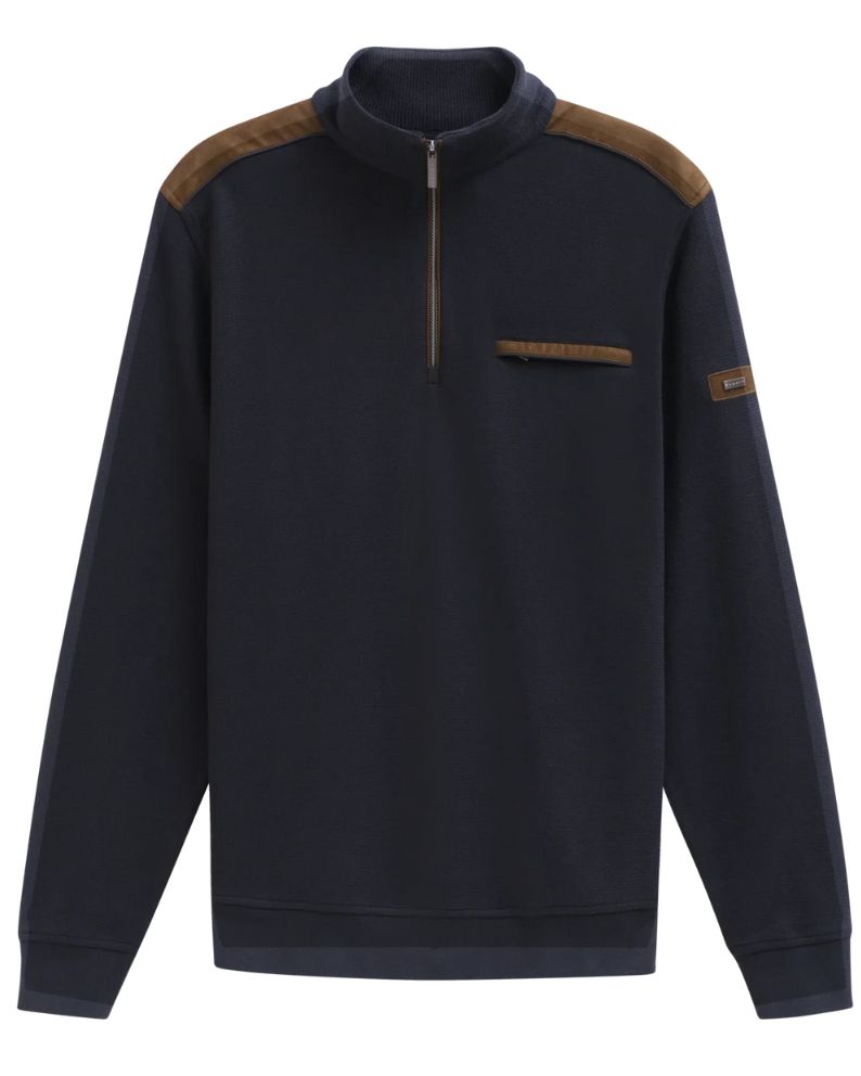 Bugatti Zip Neck Sweatshirt with Detailing - Navy