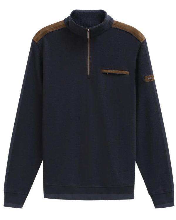Bugatti Zip Neck Sweatshirt with Detailing - Navy