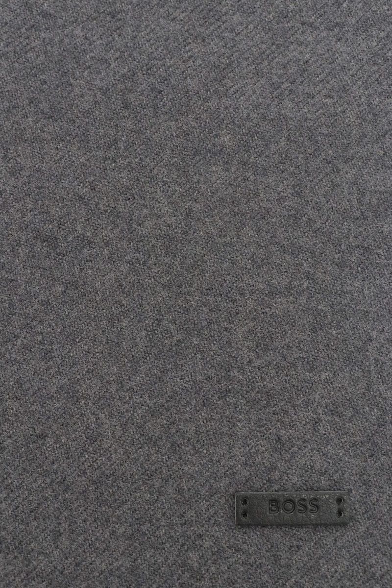 Boss Italian-made scarf in wool with logo patch - Grey
