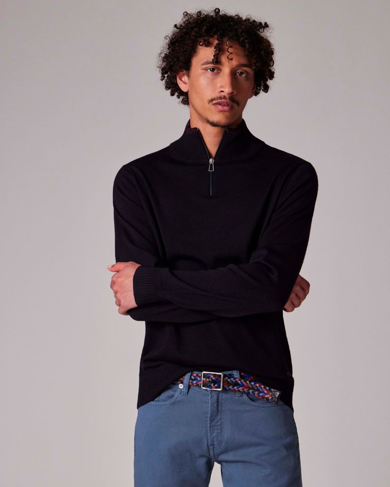 Paul Smith Merino Wool Half Zip Sweater - Navy Blue