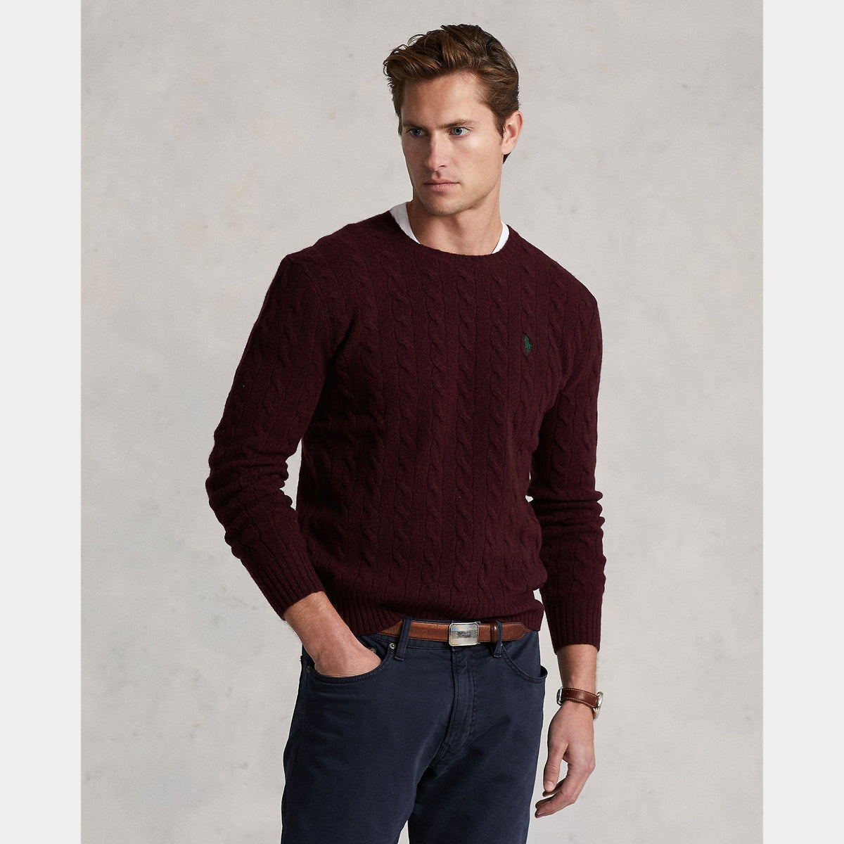 Polo Ralph Lauren Cable-Knit Wool-Cashmere Sweater - Wine