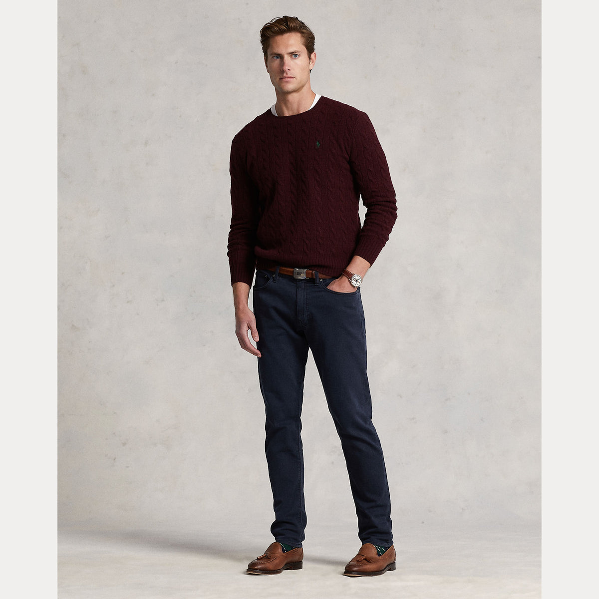 Polo Ralph Lauren Cable-Knit Wool-Cashmere Sweater - Wine