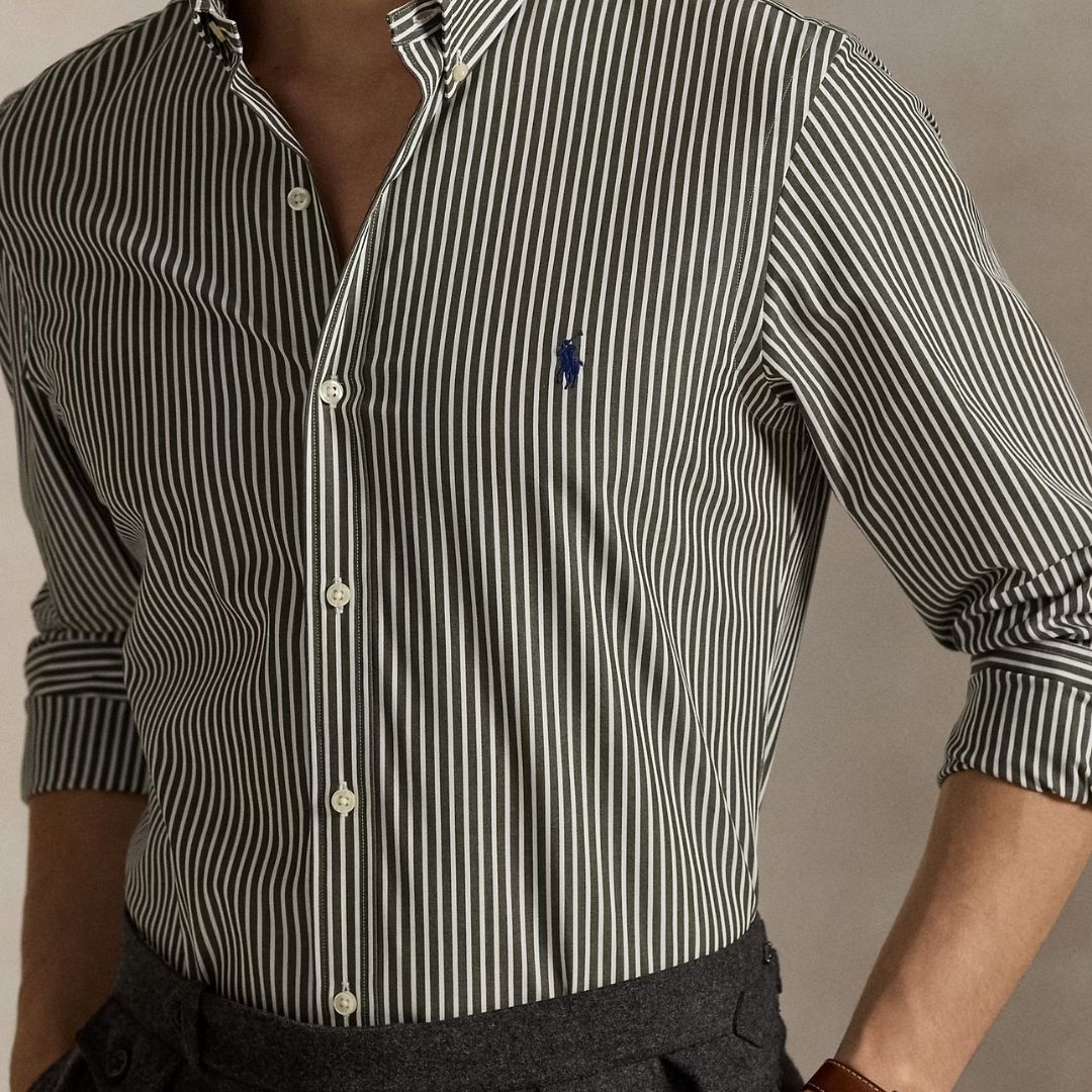 Polo Ralph Lauren Slim Fit Striped Stretch Poplin Shirt - Green