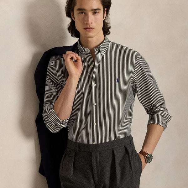 Polo Ralph Lauren Slim Fit Striped Stretch Poplin Shirt - Green