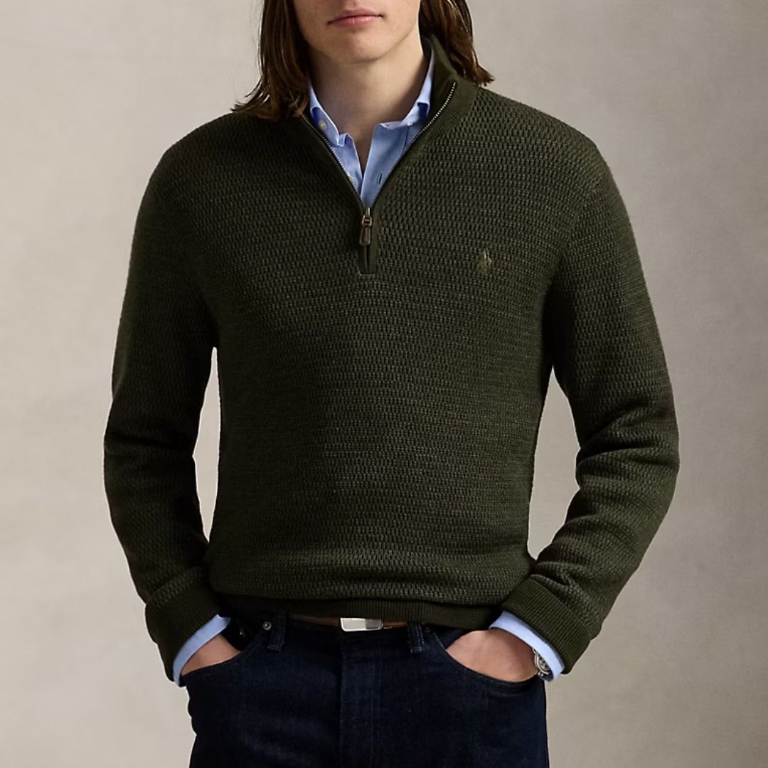 Polo Ralph Lauren Washable Wool Quarter-Zip Jumper - OLIVE