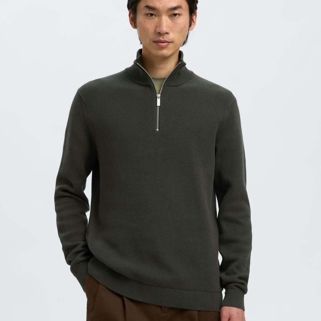 Selected Homme Half Zip Jumper - Green