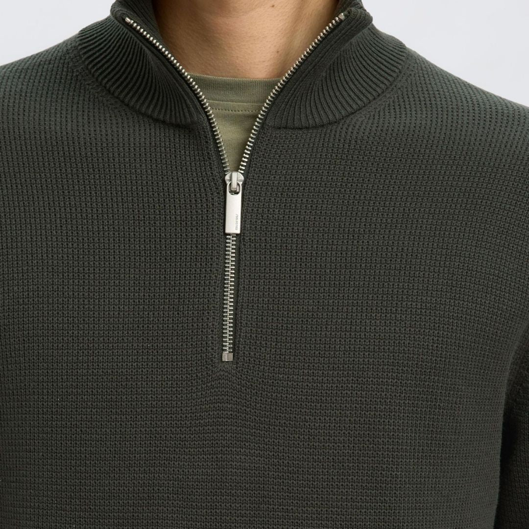 Selected Homme Half Zip Jumper - Green