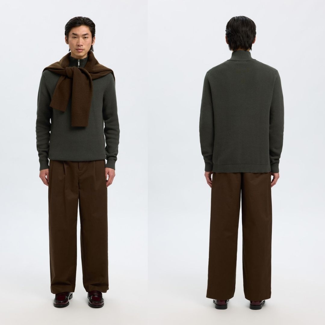 Selected Homme Half Zip Jumper - Green