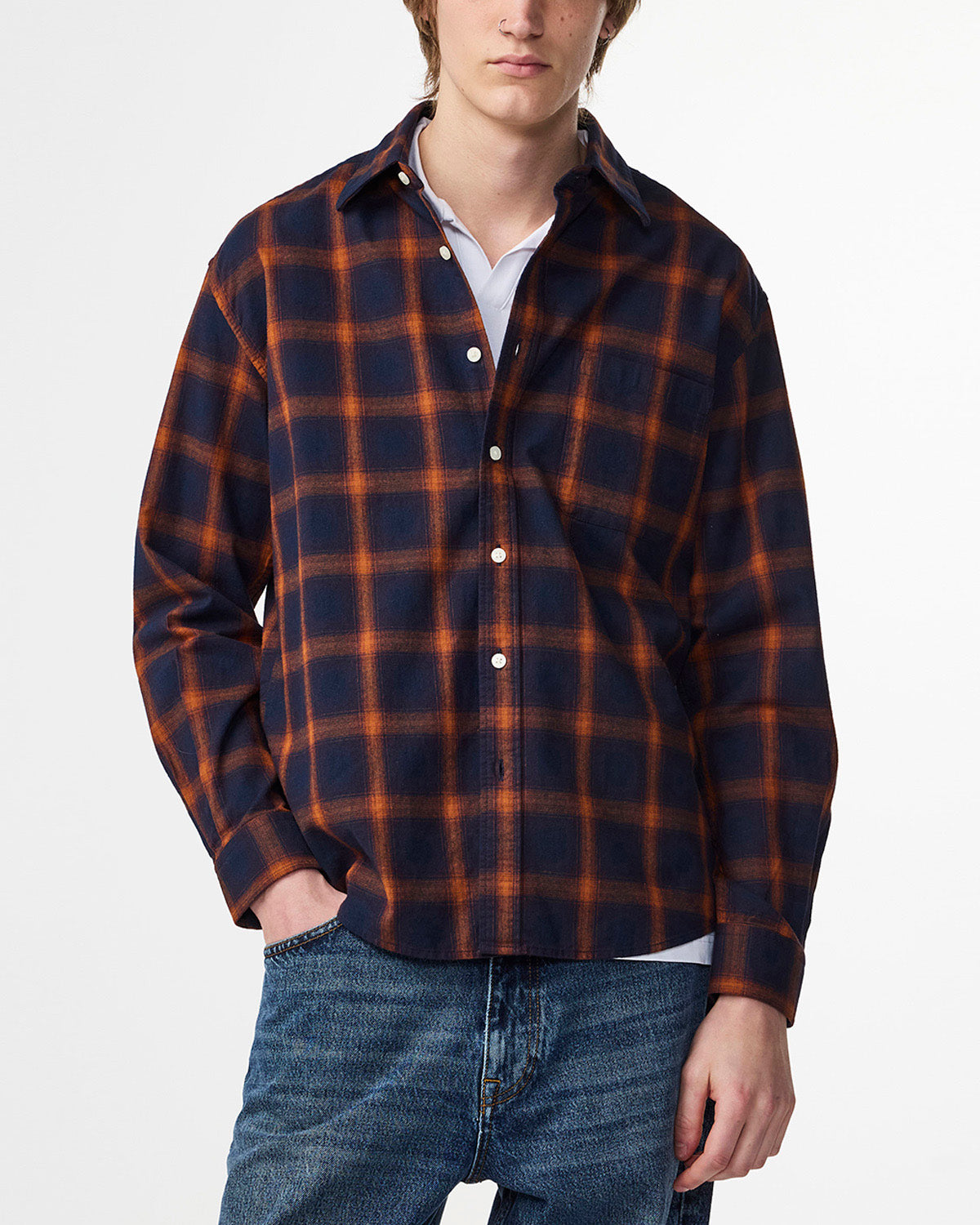 NN07 Deon Check Shirt - Marine Navy