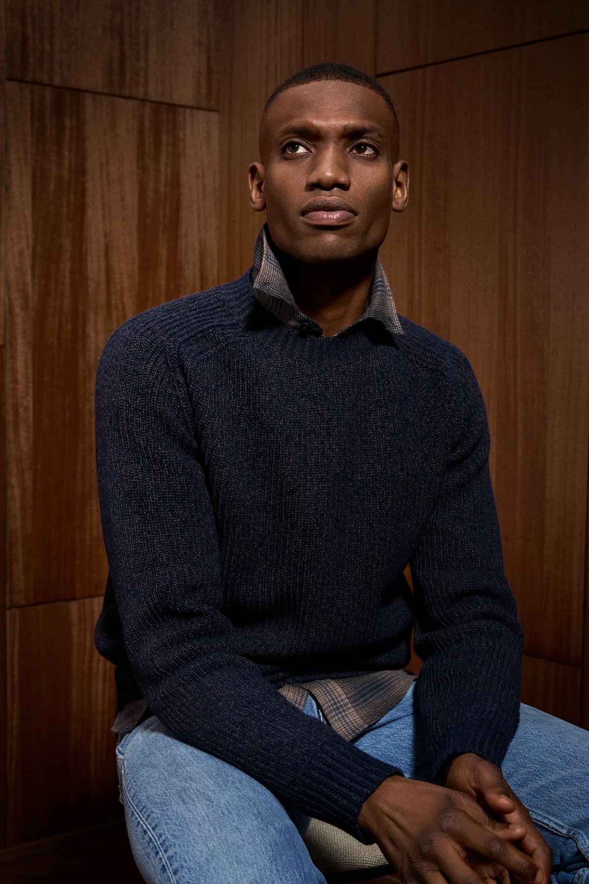 Eton Navy blue Wool Cashmere Mouliné Crew Neck - Navy