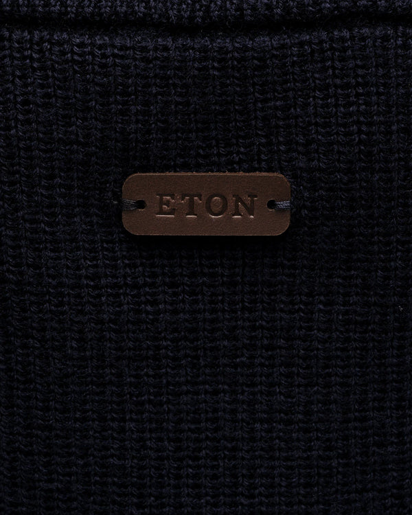 Eton Navy blue Merino Full Zip Knit Cardigan - Navy