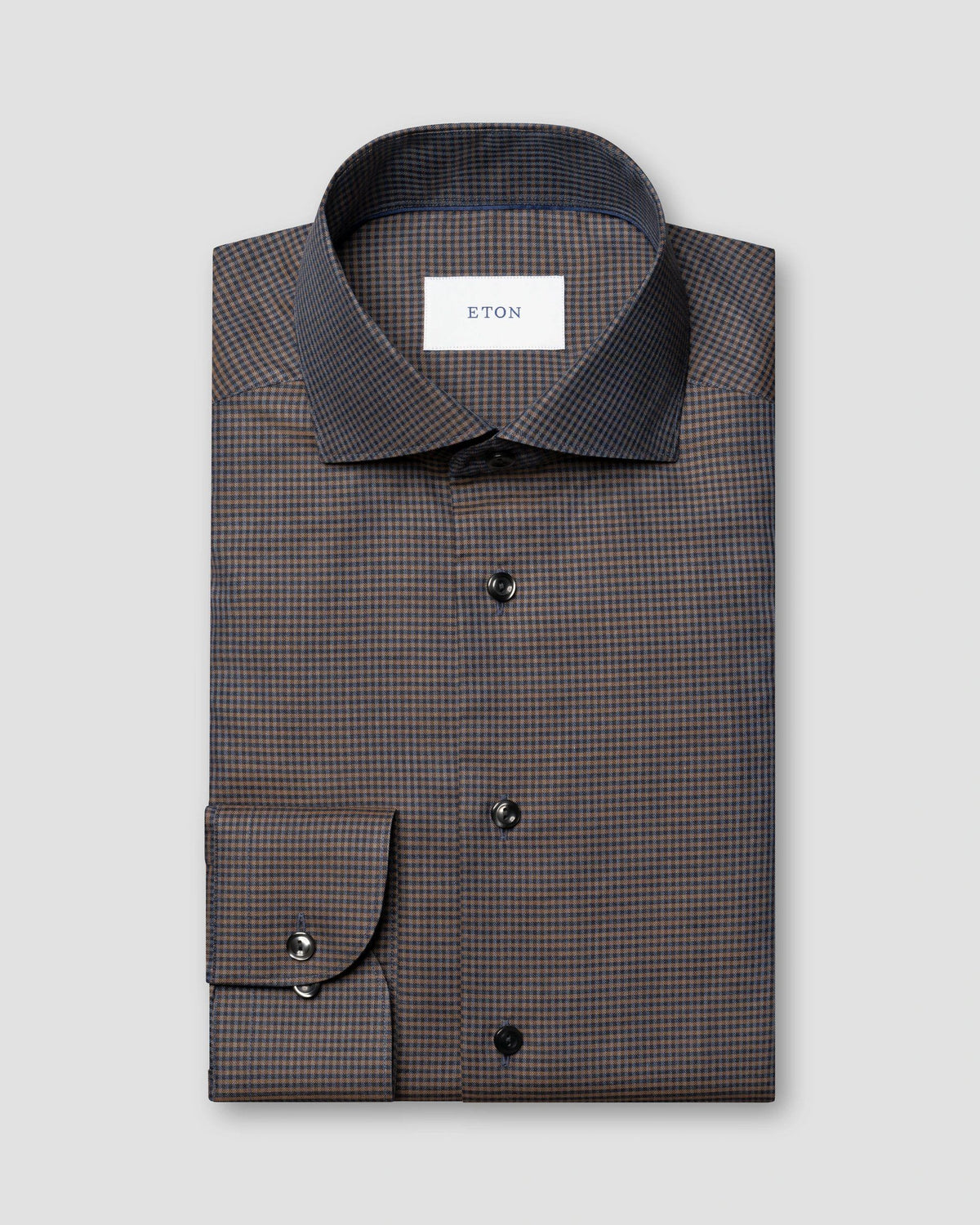 Eton Dark Brown Micro Check Signature Flannel Shirt - Brown