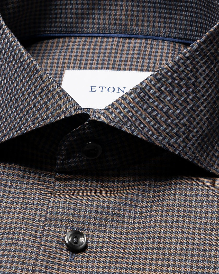 Eton Micro Check Signature Flannel Shirt – Dark Brown