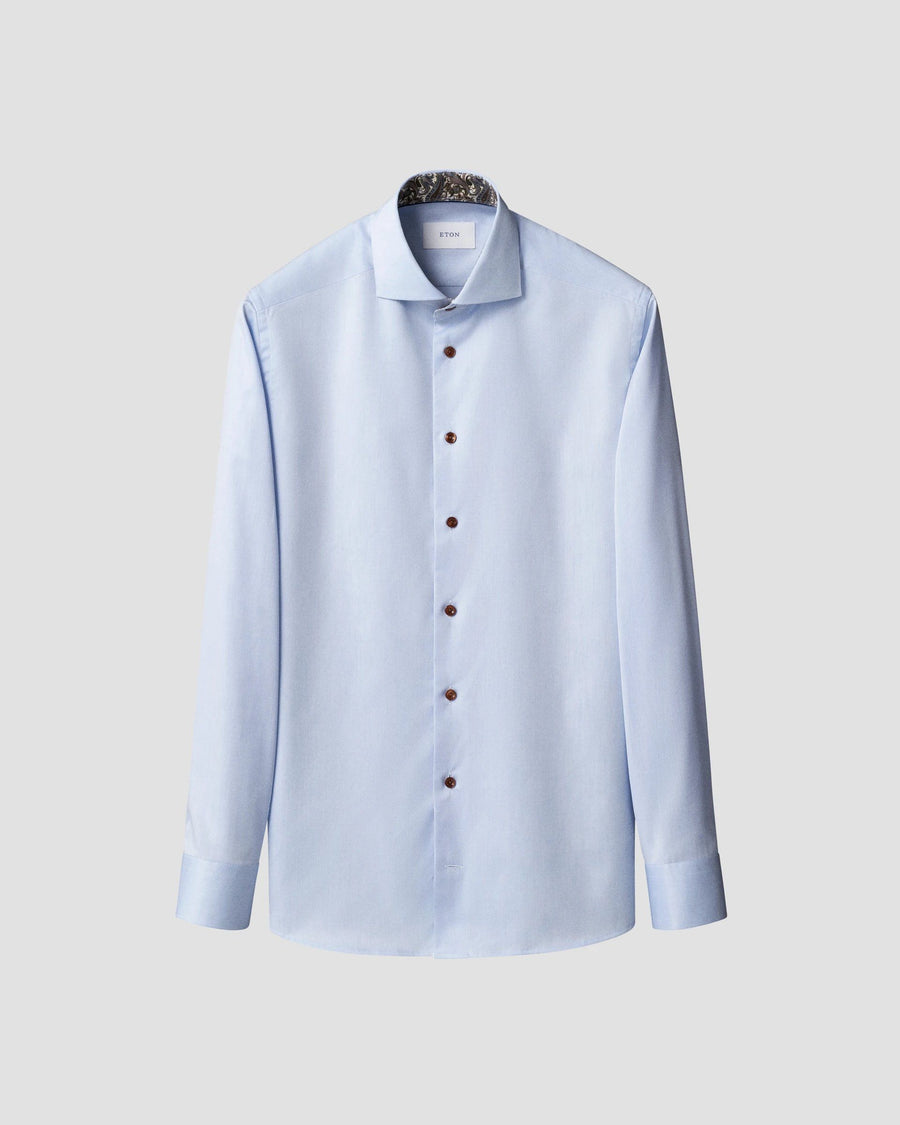 Eton Paisley Effect Signature Twill Shirt – Light Blue