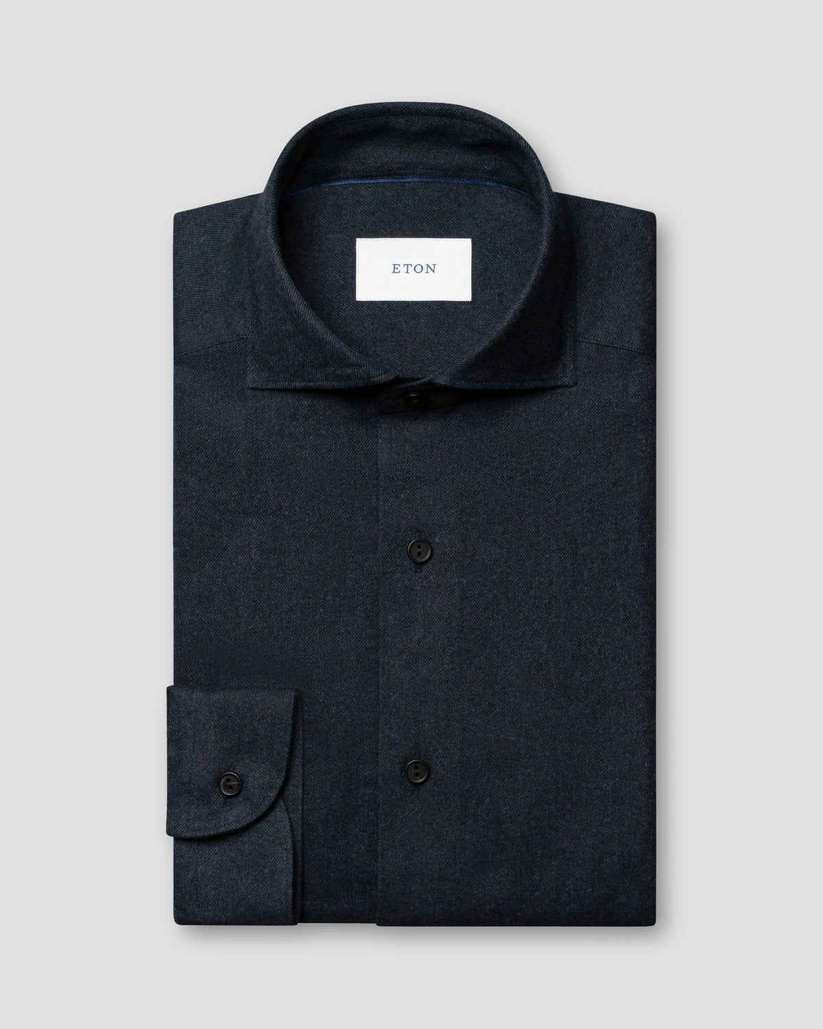 Eton Navy blue Solid Flannel Shirt - Navy