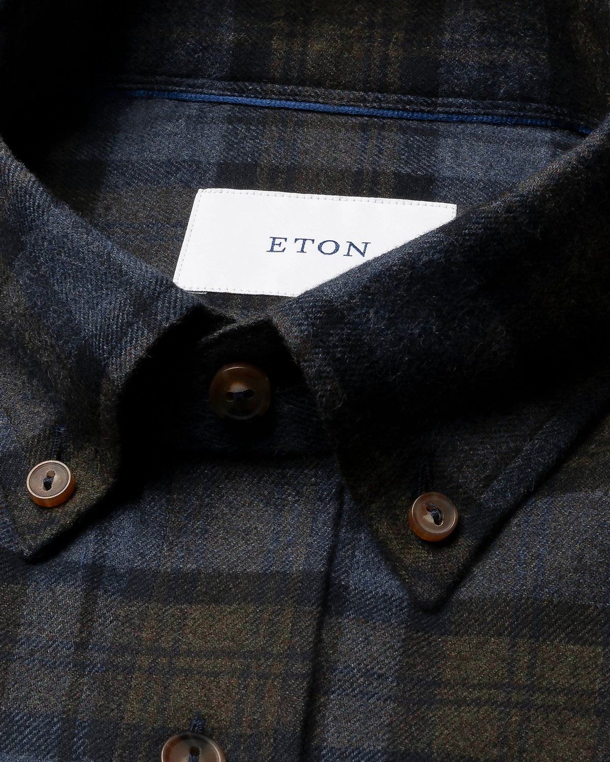 Eton Navy blue Plaid Check Flannel Shirt - Navy
